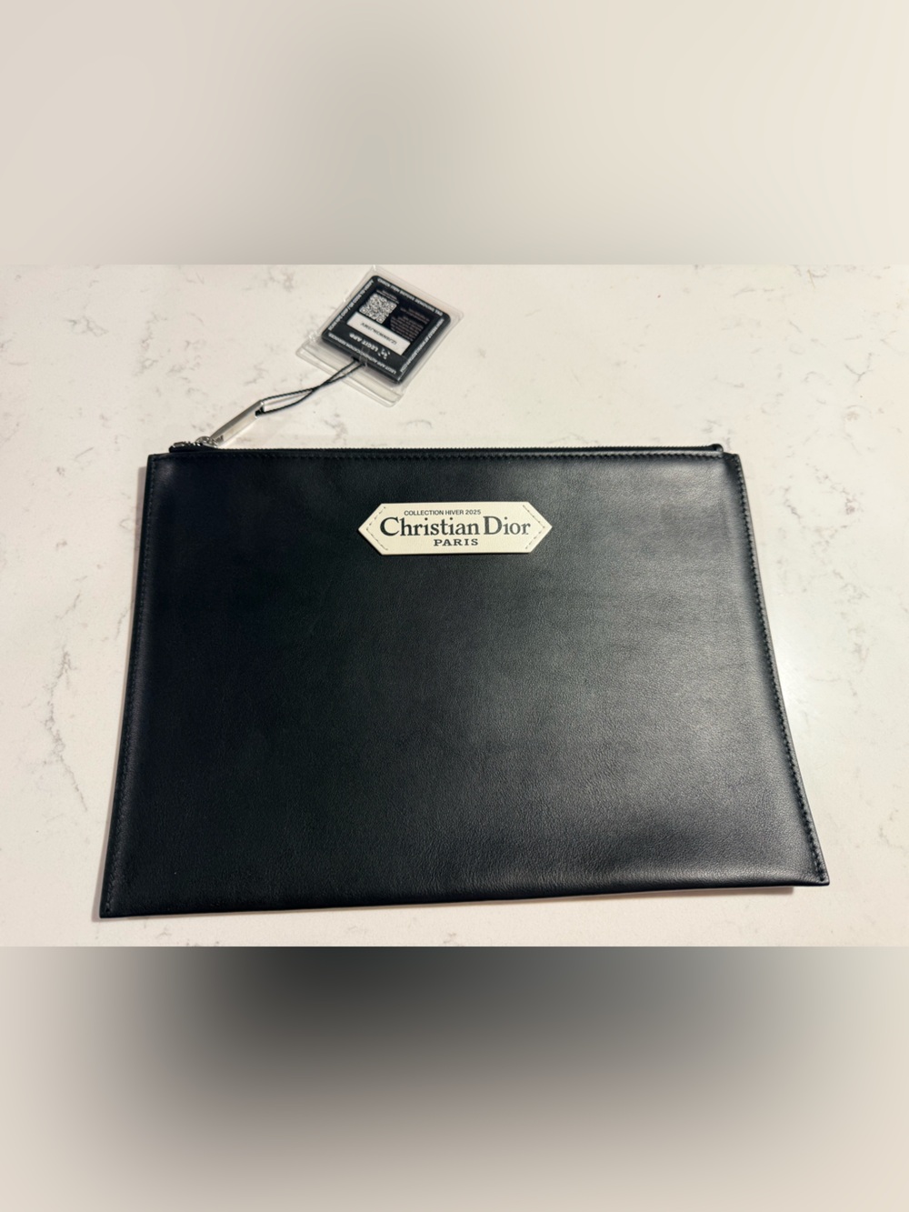 Dior Black Leather Zip Pouch with Contrast Logo Patch